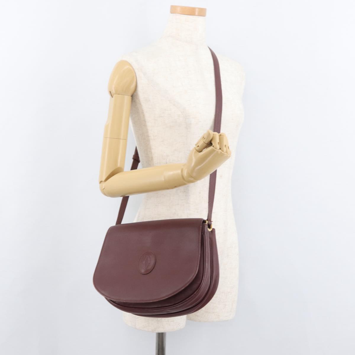 CARTIER Must Line Shoulder Bag Leather Bordeaux Gold Auth BA13122