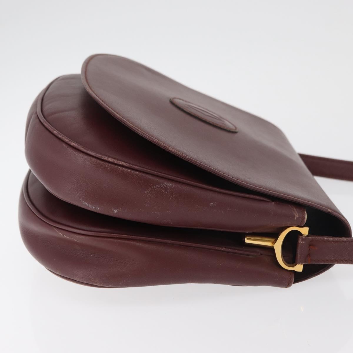 CARTIER Must Line Shoulder Bag Leather Bordeaux Gold Auth BA13122