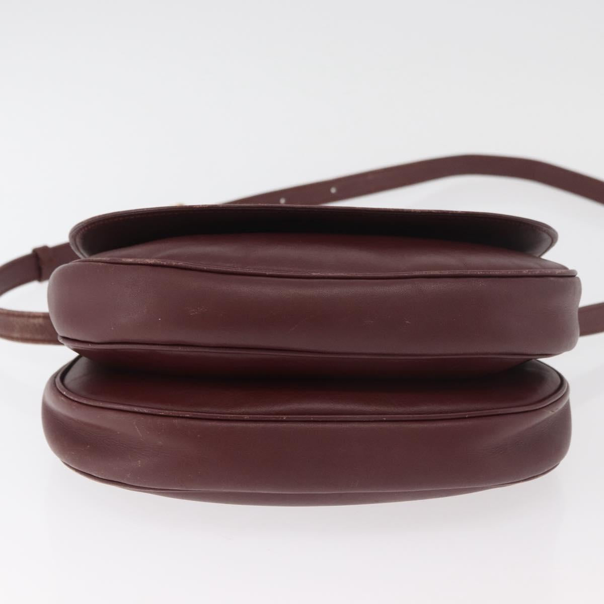 CARTIER Must Line Shoulder Bag Leather Bordeaux Gold Auth BA13122