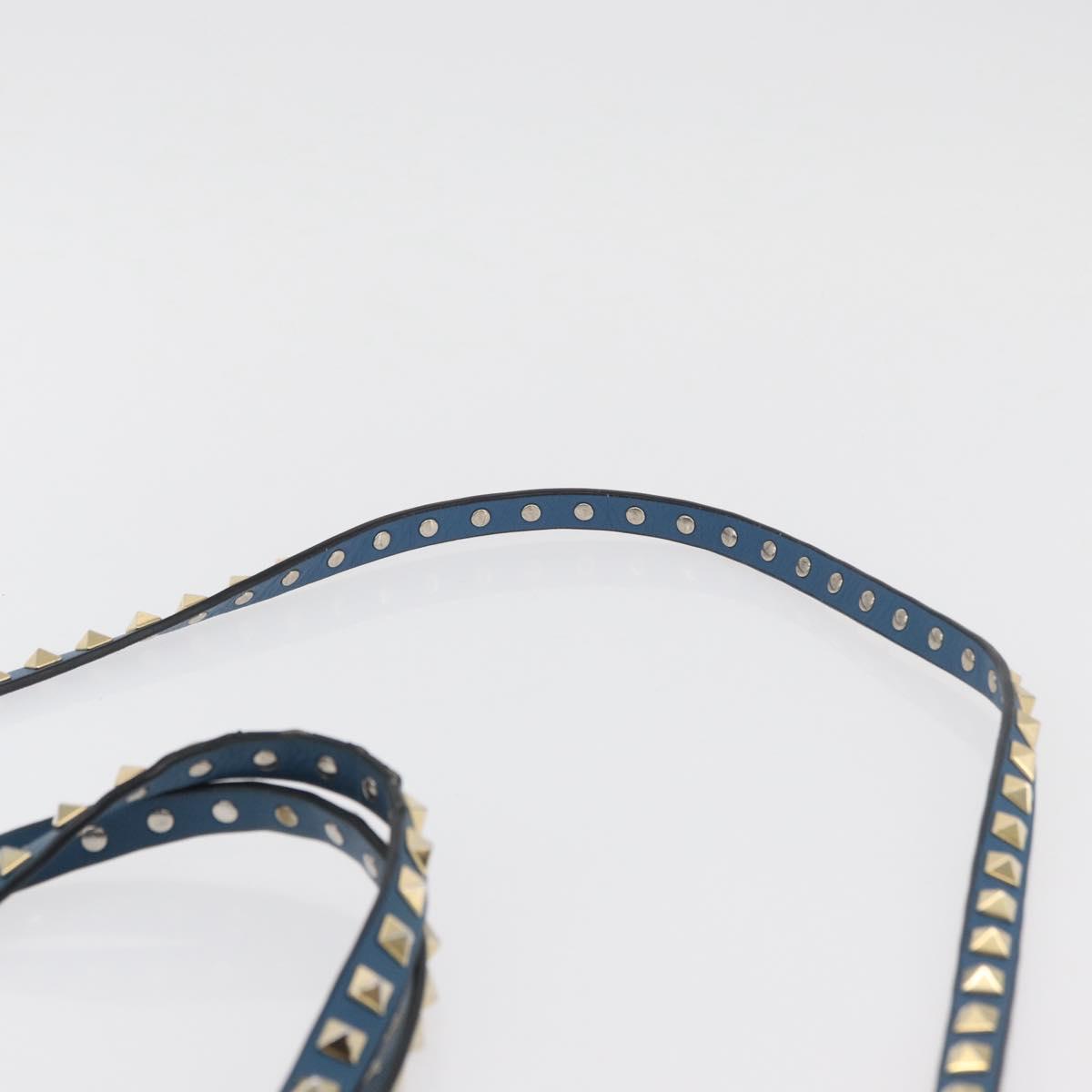 VALENTINO Rock Studs Tote Bag Leather 2way Blue Gold Auth BA13124