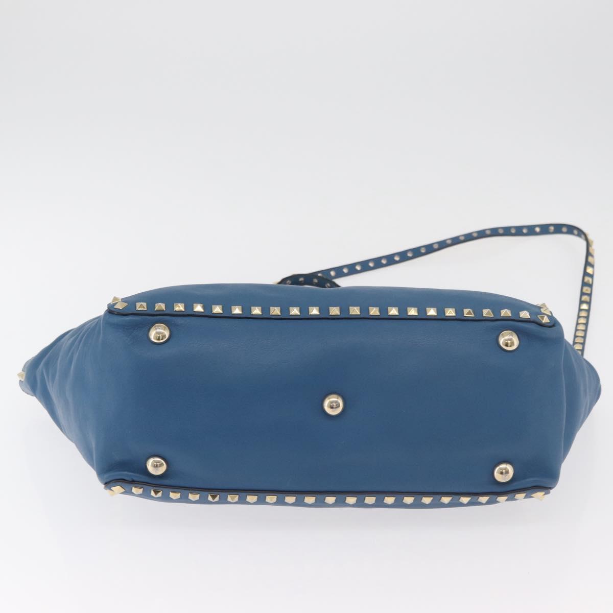 VALENTINO Rock Studs Tote Bag Leather 2way Blue Gold Auth BA13124