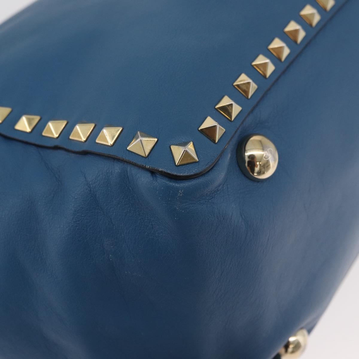 VALENTINO Rock Studs Tote Bag Leather 2way Blue Gold Auth BA13124