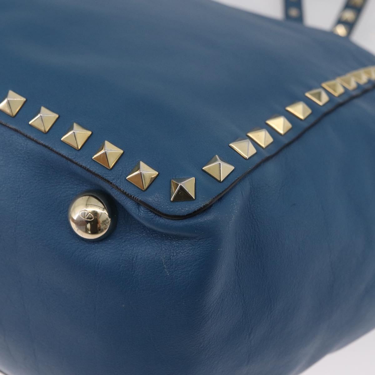 VALENTINO Rock Studs Tote Bag Leather 2way Blue Gold Auth BA13124
