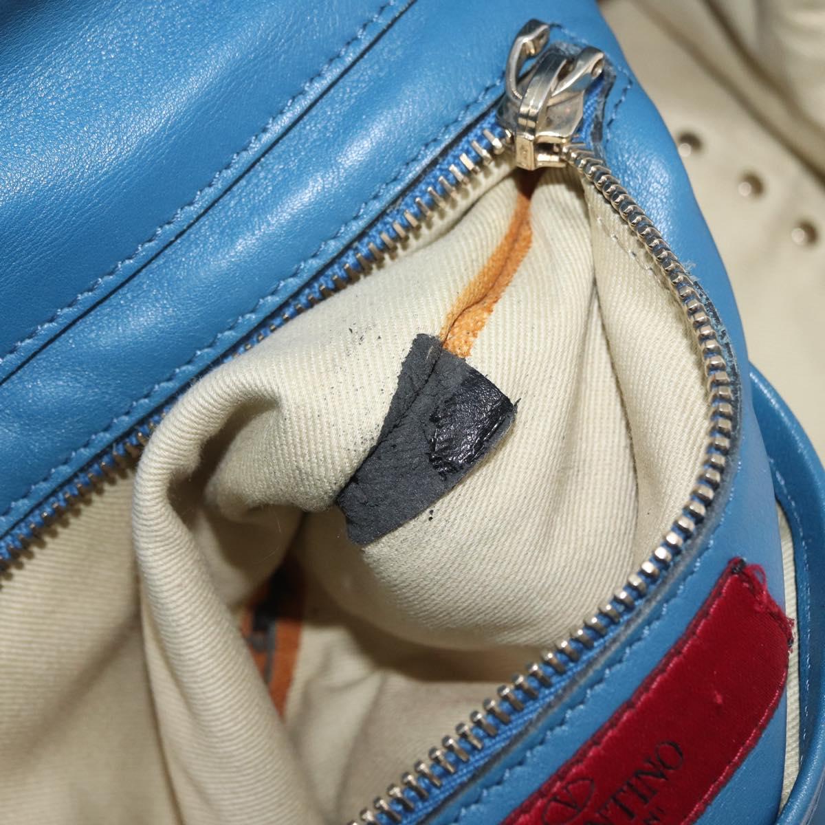 VALENTINO Rock Studs Tote Bag Leather 2way Blue Gold Auth BA13124