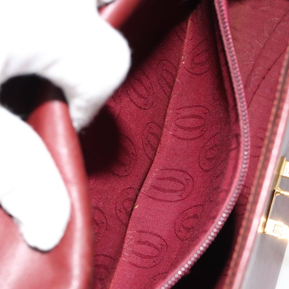 CARTIER Must Line Hand Bag Leather Bordeaux Gold Auth BA13127