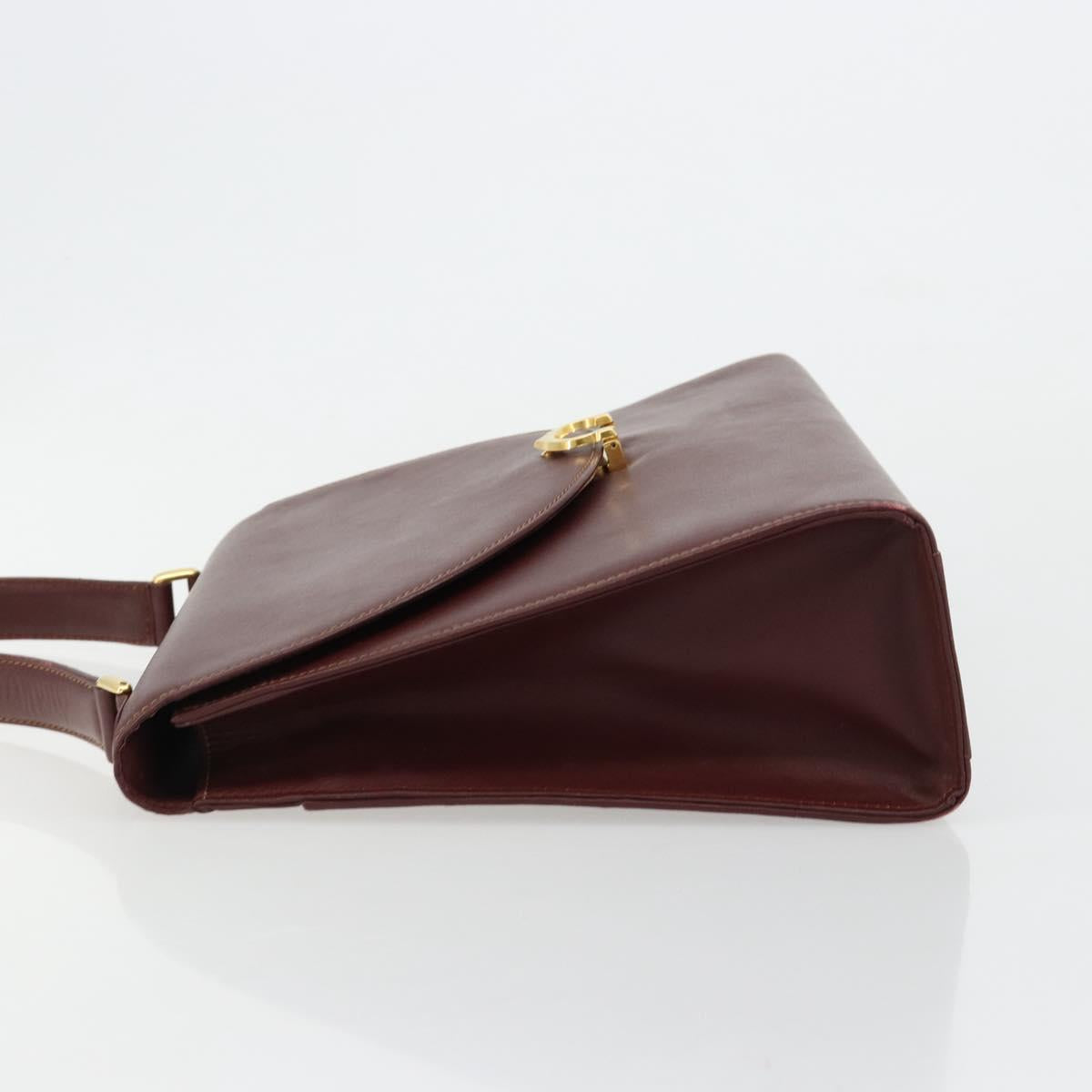 CARTIER Must Line Hand Bag Leather Bordeaux Gold Auth BA13127