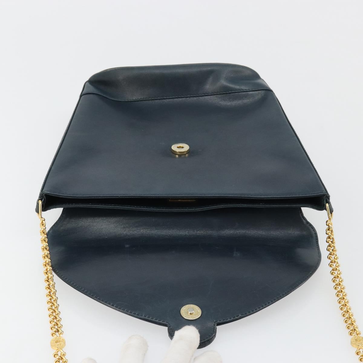 TIFFANY&Co. Chain Shoulder Bag Leather Navy Gold Auth BA13131