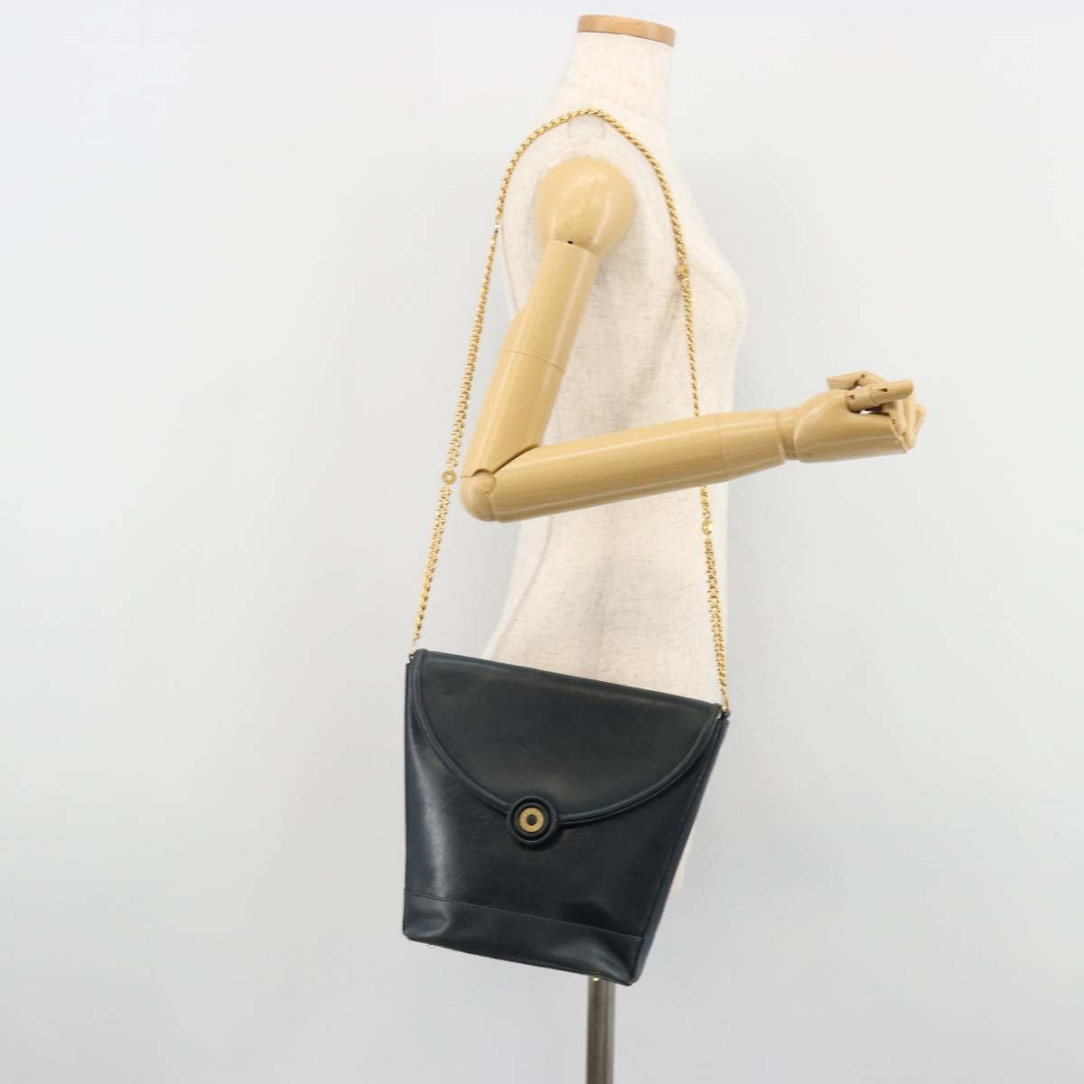 TIFFANY&Co. Chain Shoulder Bag Leather Navy Gold Auth BA13131