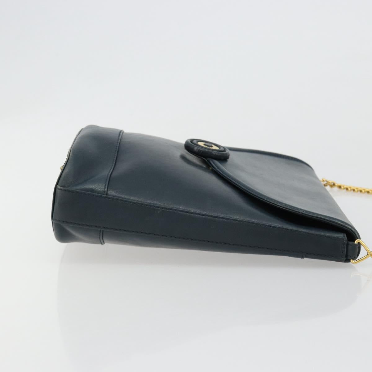 TIFFANY&Co. Chain Shoulder Bag Leather Navy Gold Auth BA13131