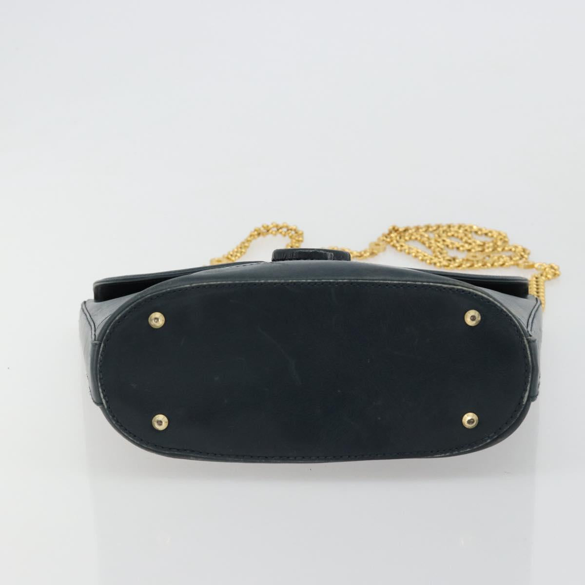 TIFFANY&Co. Chain Shoulder Bag Leather Navy Gold Auth BA13131
