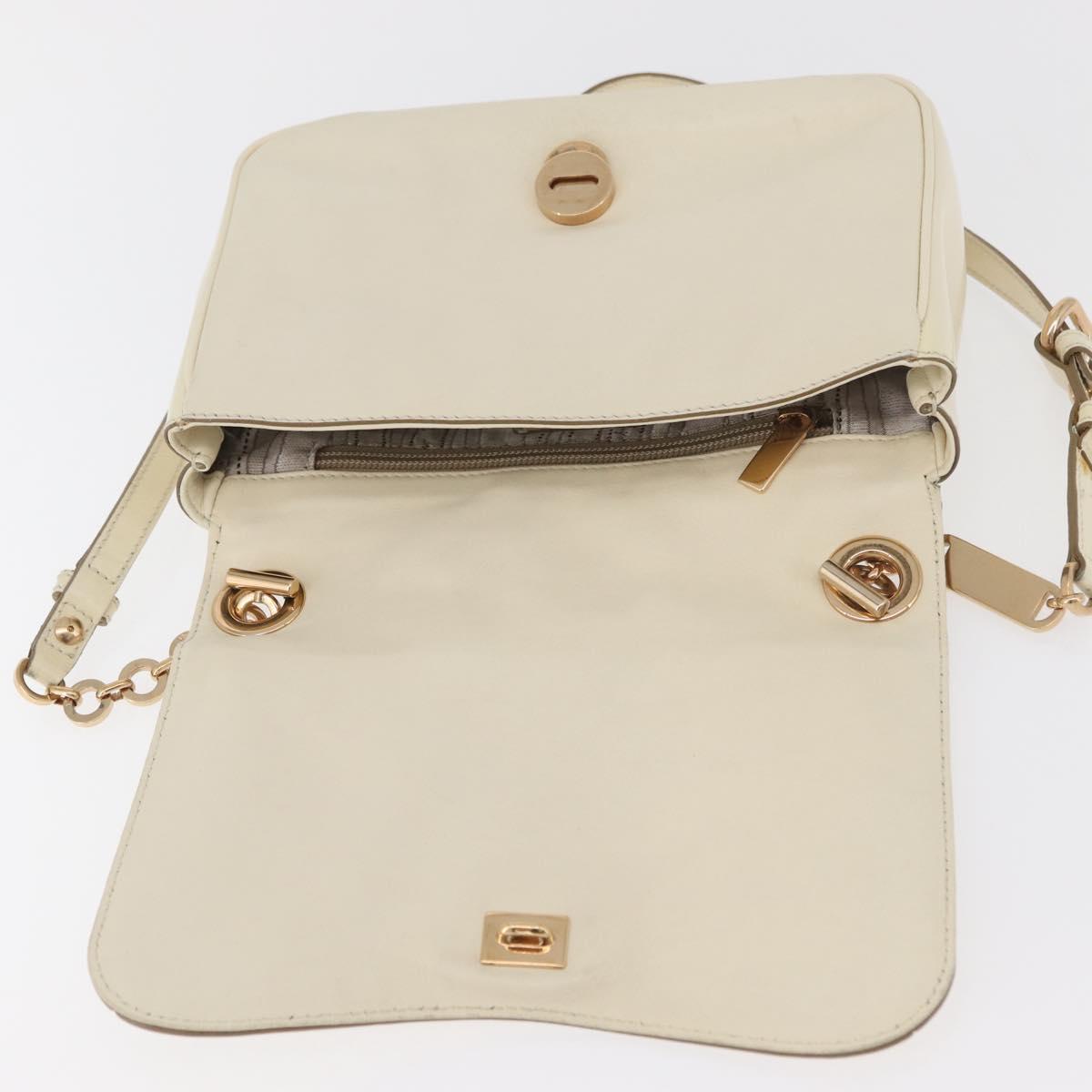Salvatore Ferragamo Gancini Shoulder Bag Leather White Gold Auth BA13137