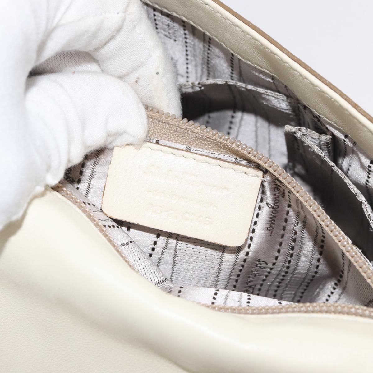 Salvatore Ferragamo Gancini Shoulder Bag Leather White Gold Auth BA13137
