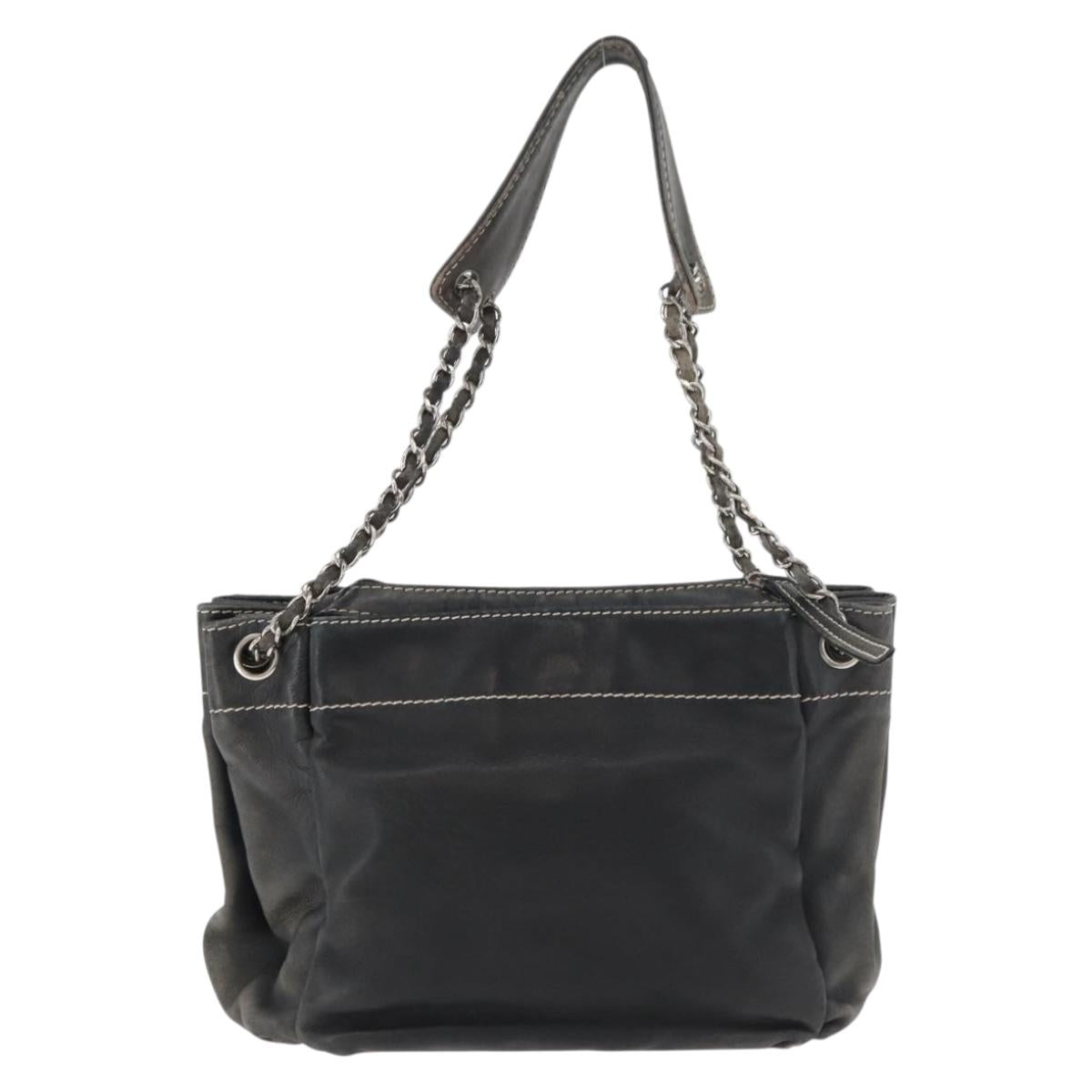 CHANEL Chain Shoulder Bag Lamb Skin Black CC Auth BA13139
