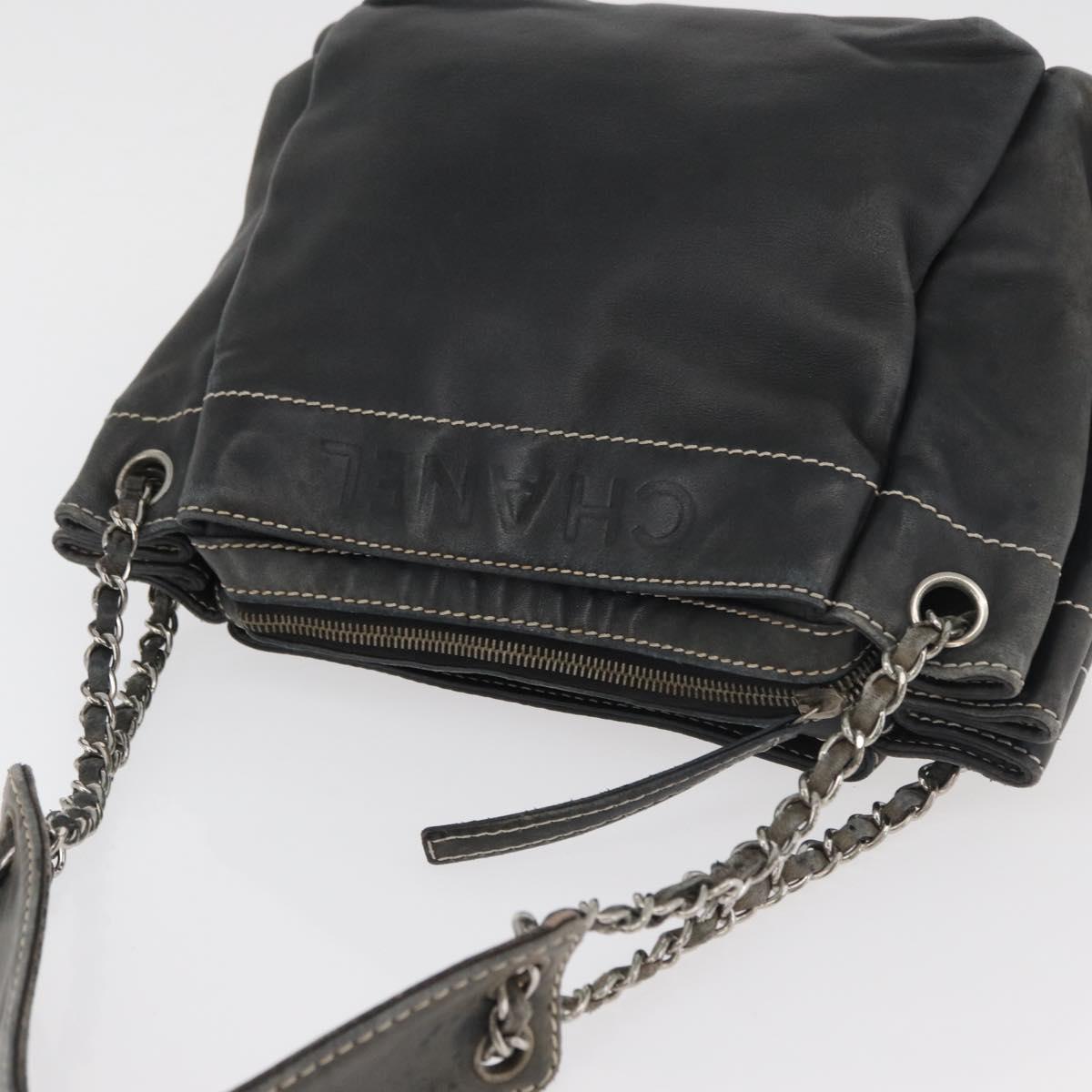 CHANEL Chain Shoulder Bag Lamb Skin Black CC Auth BA13139