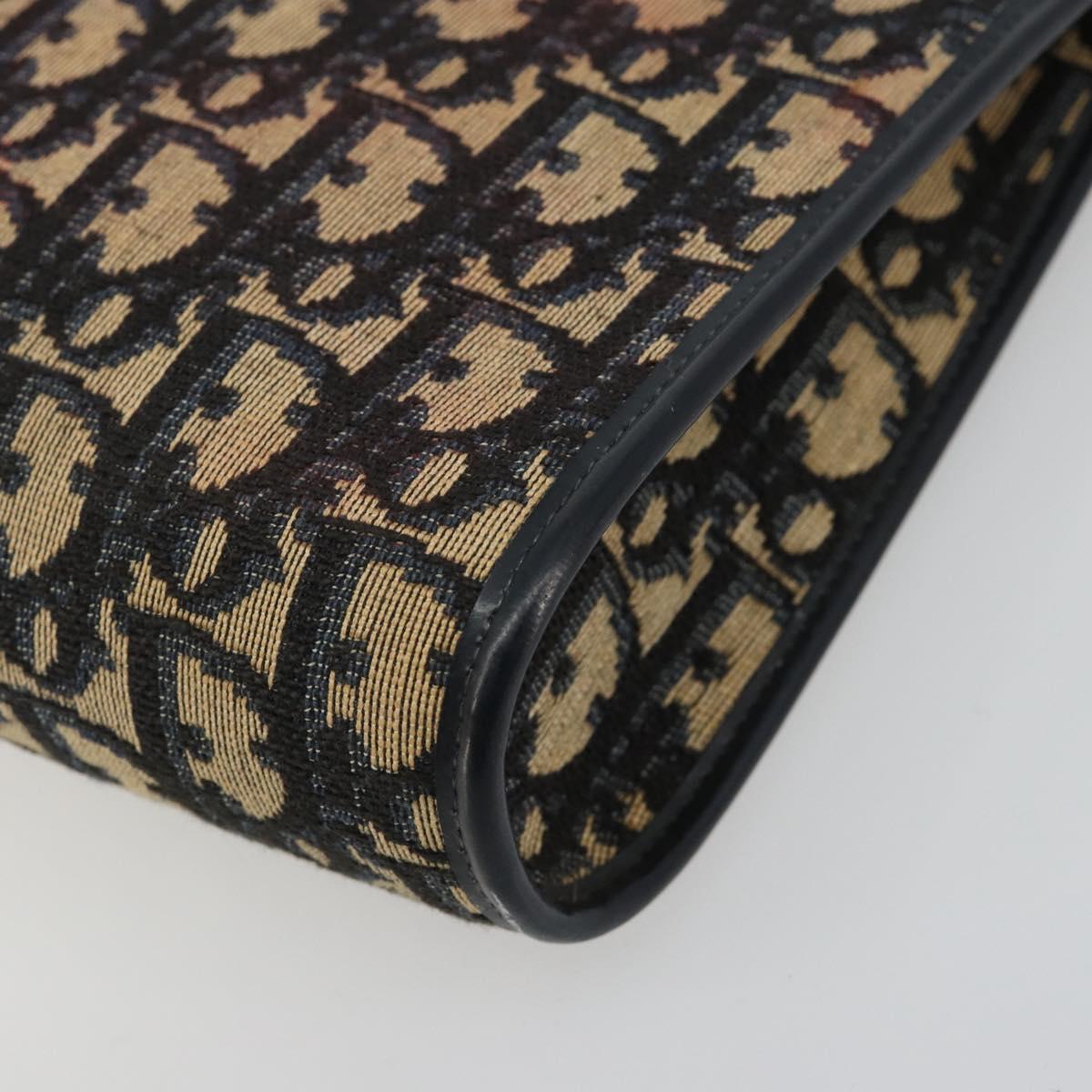 Christian Dior Trotter Canvas Shoulder Bag Navy Gold Auth BA13143