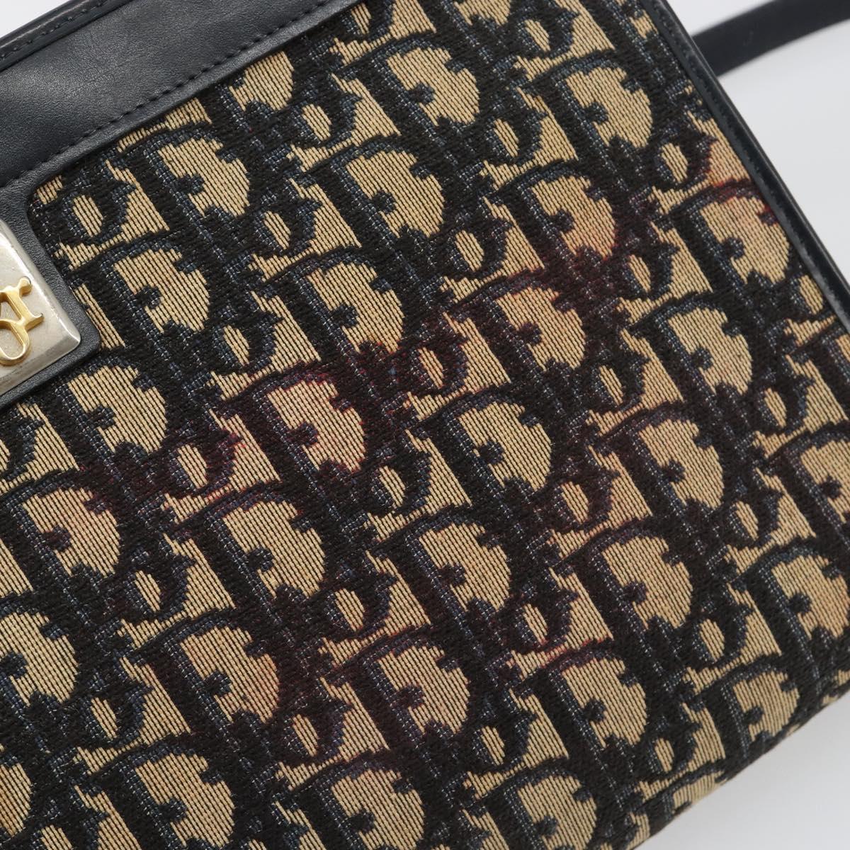 Christian Dior Trotter Canvas Shoulder Bag Navy Gold Auth BA13143