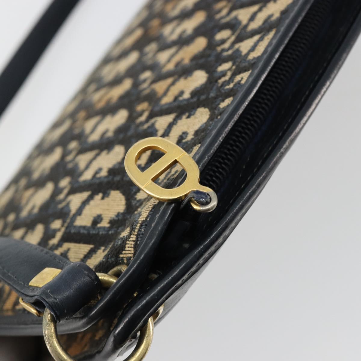 Christian Dior Trotter Canvas Shoulder Bag Navy Gold Auth BA13143