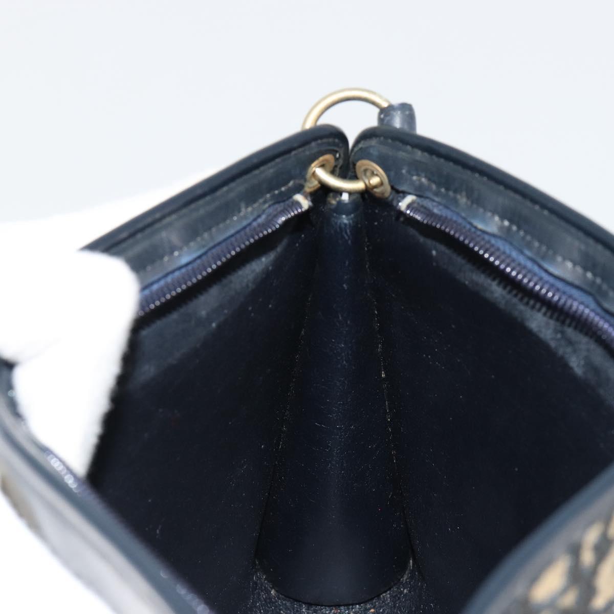 Christian Dior Trotter Canvas Shoulder Bag Navy Gold Auth BA13143