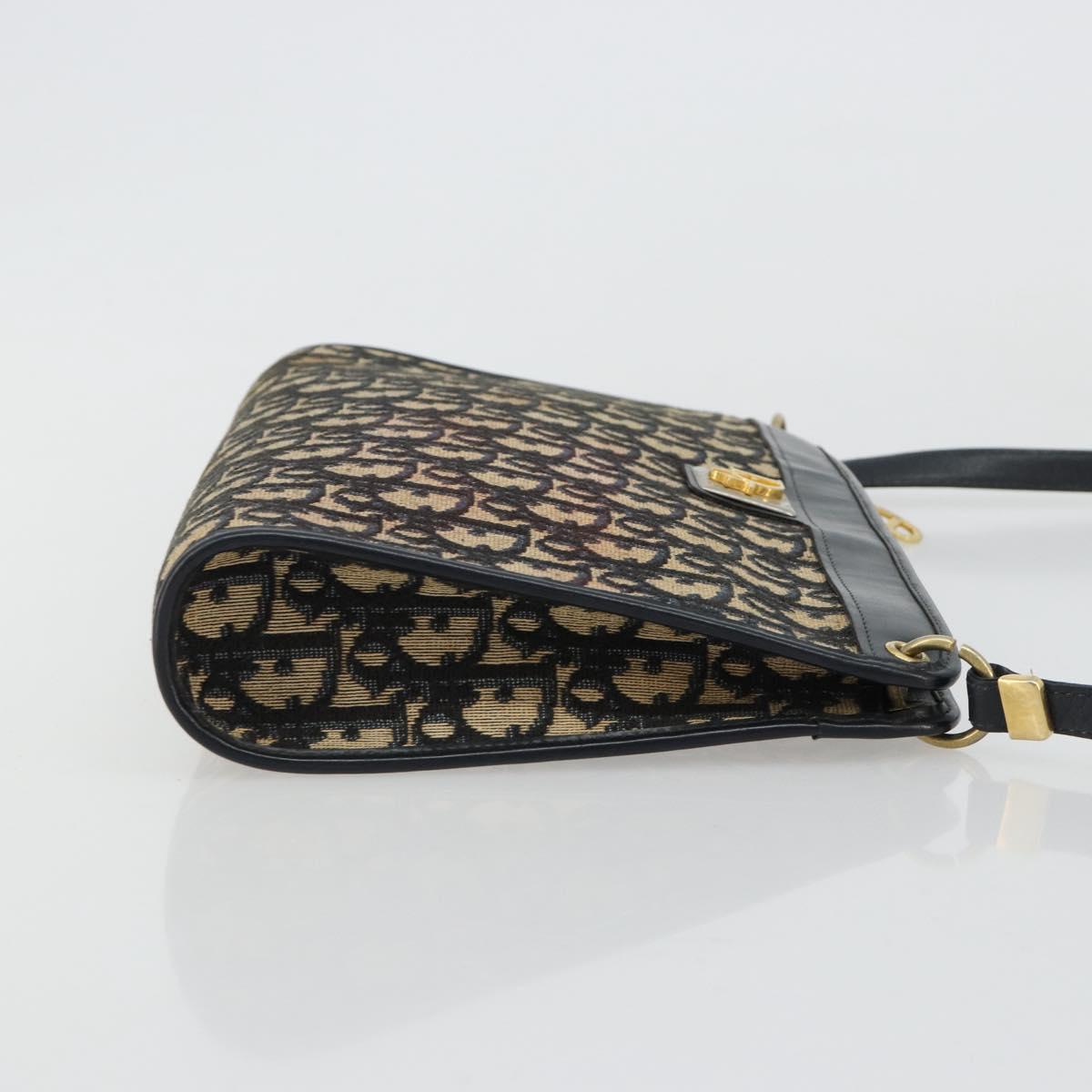 Christian Dior Trotter Canvas Shoulder Bag Navy Gold Auth BA13143