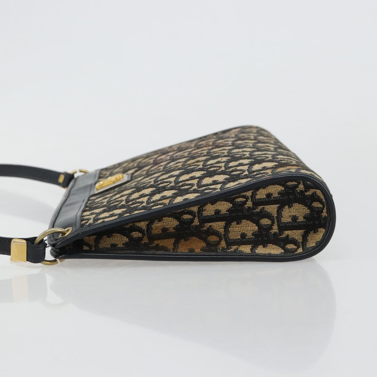 Christian Dior Trotter Canvas Shoulder Bag Navy Gold Auth BA13143