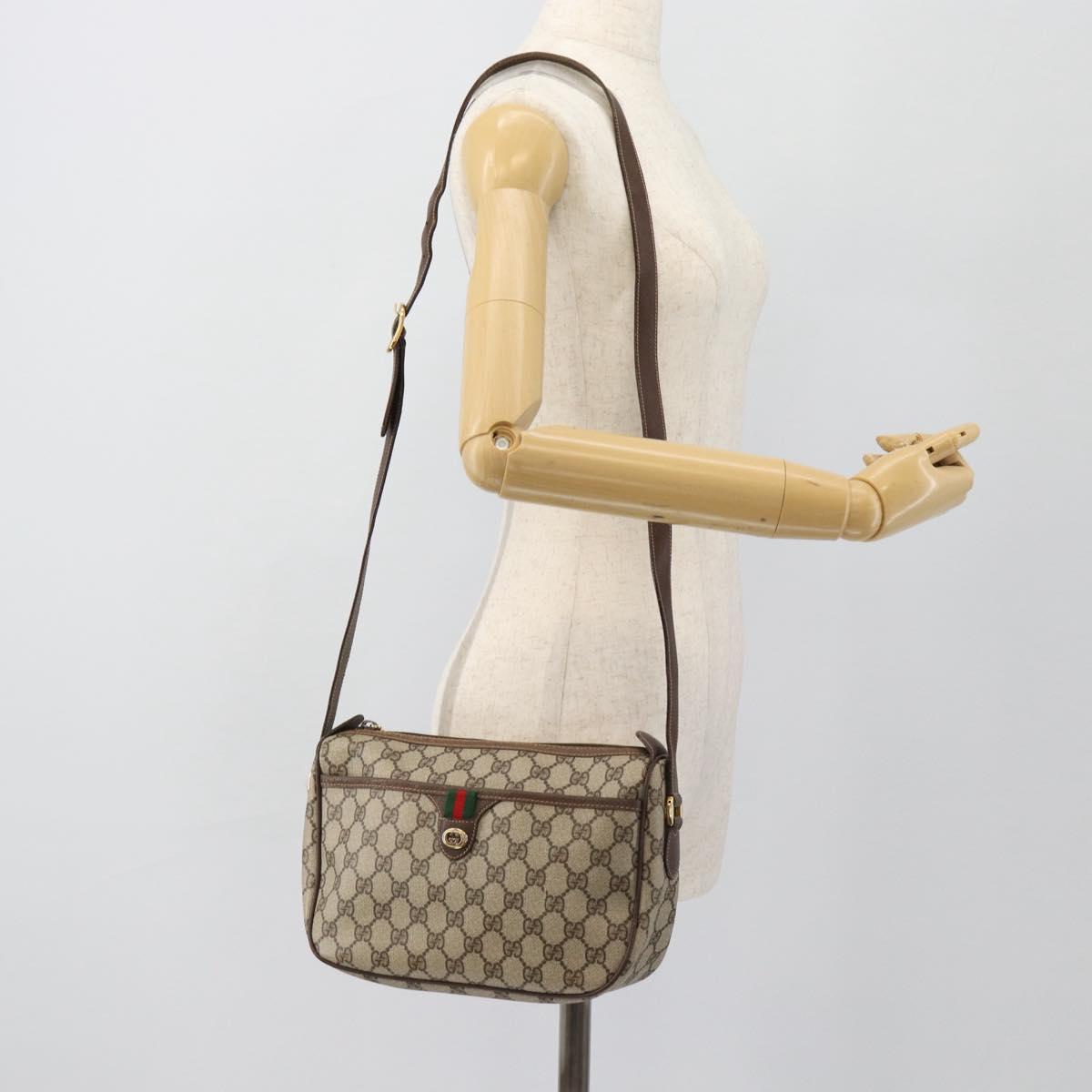 GUCCI GG Supreme Web Sherry Line Bag PVC Beige Gold 89 02 077 Auth BA13151