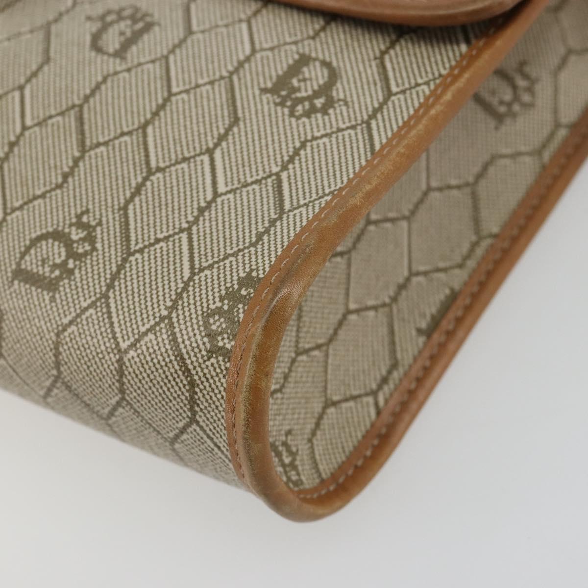 Christian Dior Honeycomb Canvas Shoulder Bag PVC Beige Gold Auth BA13152
