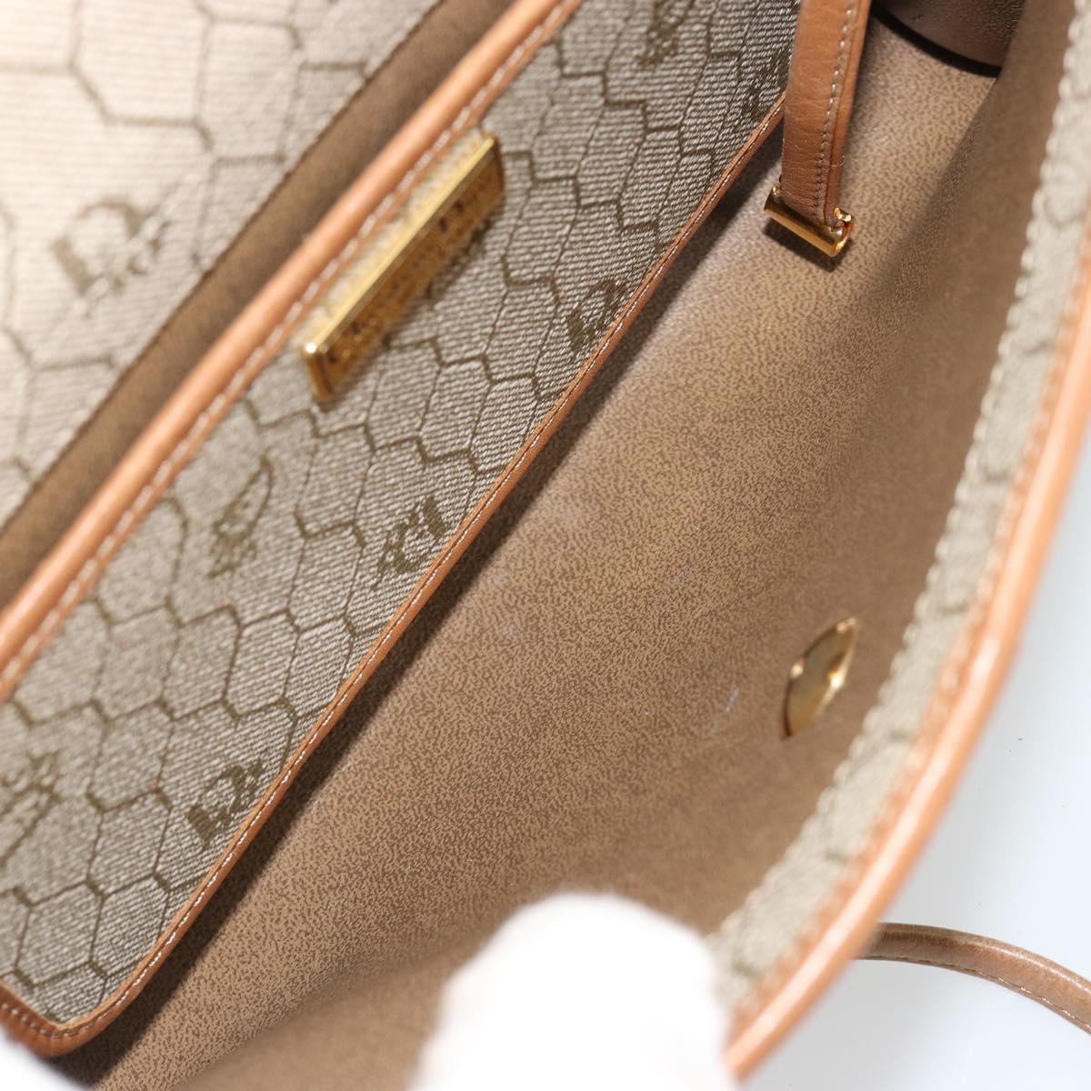 Christian Dior Honeycomb Canvas Shoulder Bag PVC Beige Gold Auth BA13152
