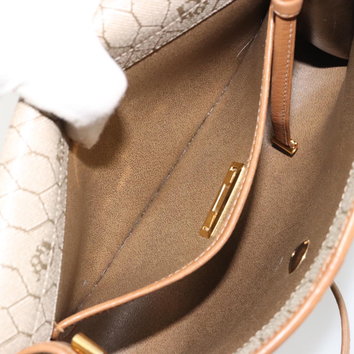 Christian Dior Honeycomb Canvas Shoulder Bag PVC Beige Gold Auth BA13152
