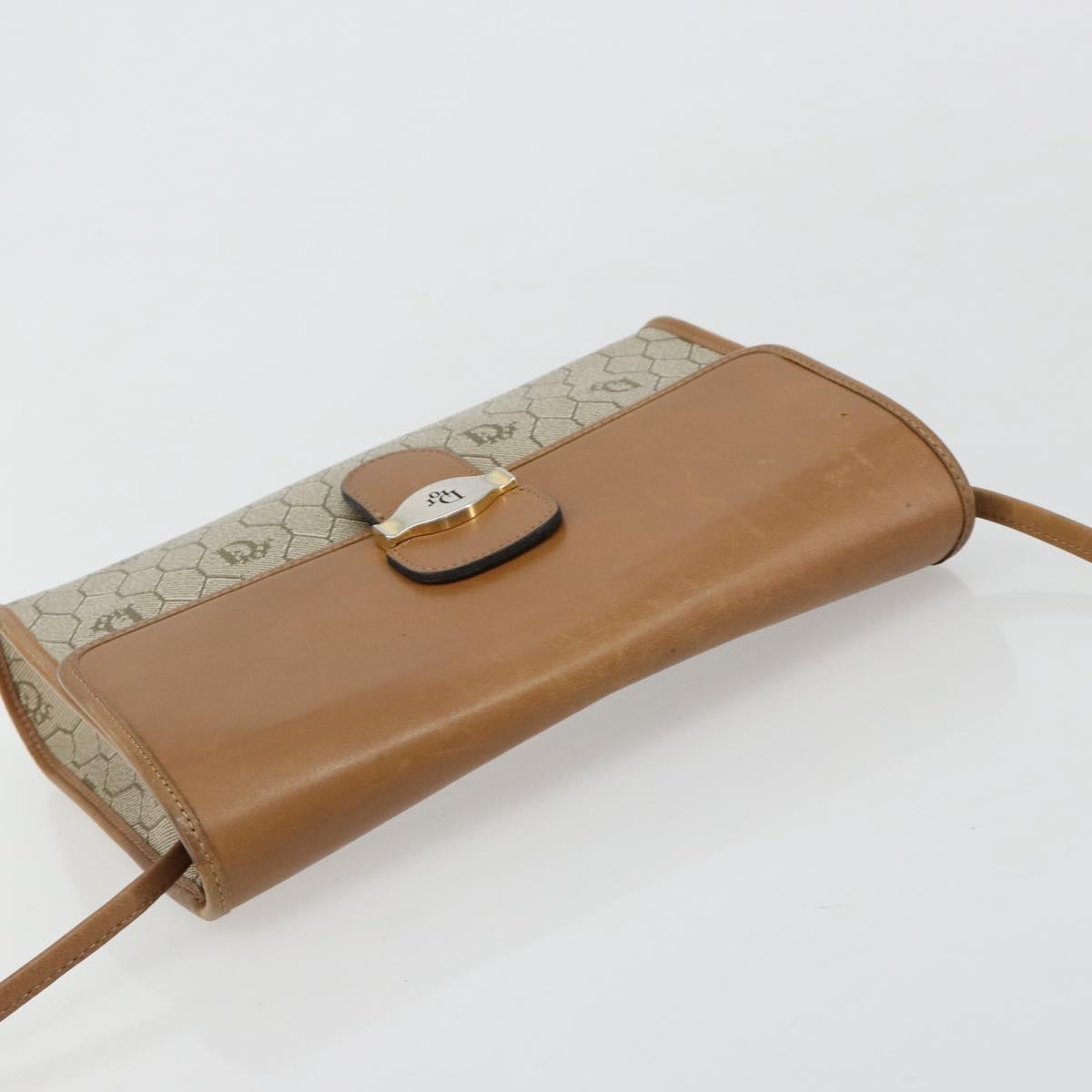 Christian Dior Honeycomb Canvas Shoulder Bag PVC Beige Gold Auth BA13152