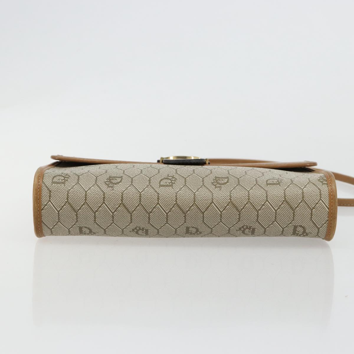 Christian Dior Honeycomb Canvas Shoulder Bag PVC Beige Gold Auth BA13152