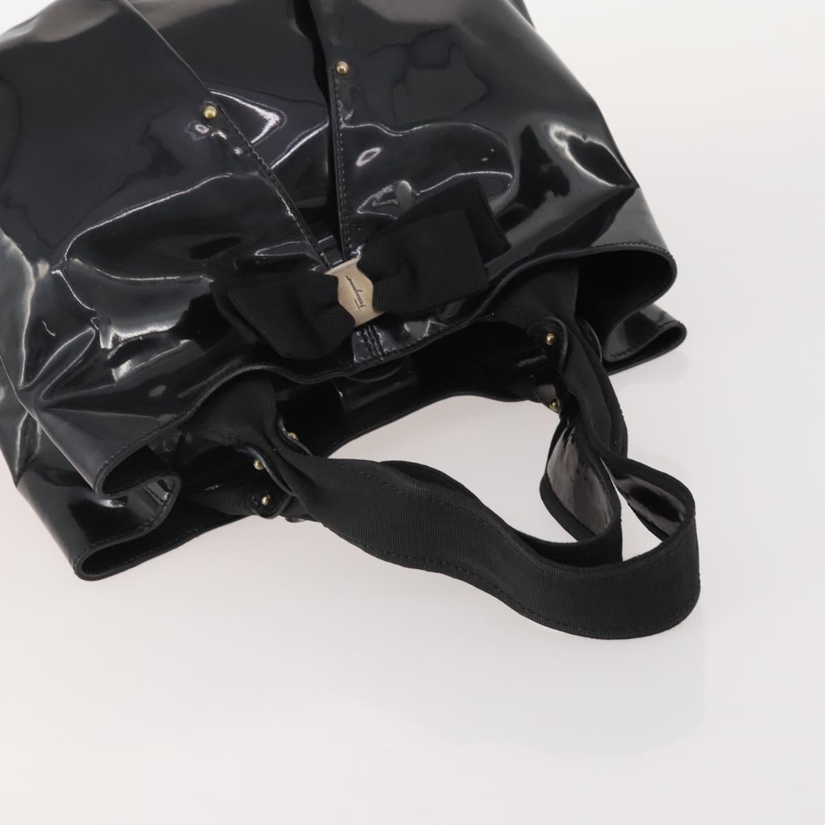 Salvatore Ferragamo Hand Bag Nylon Patent Leather 2 Set Black Auth BA13155