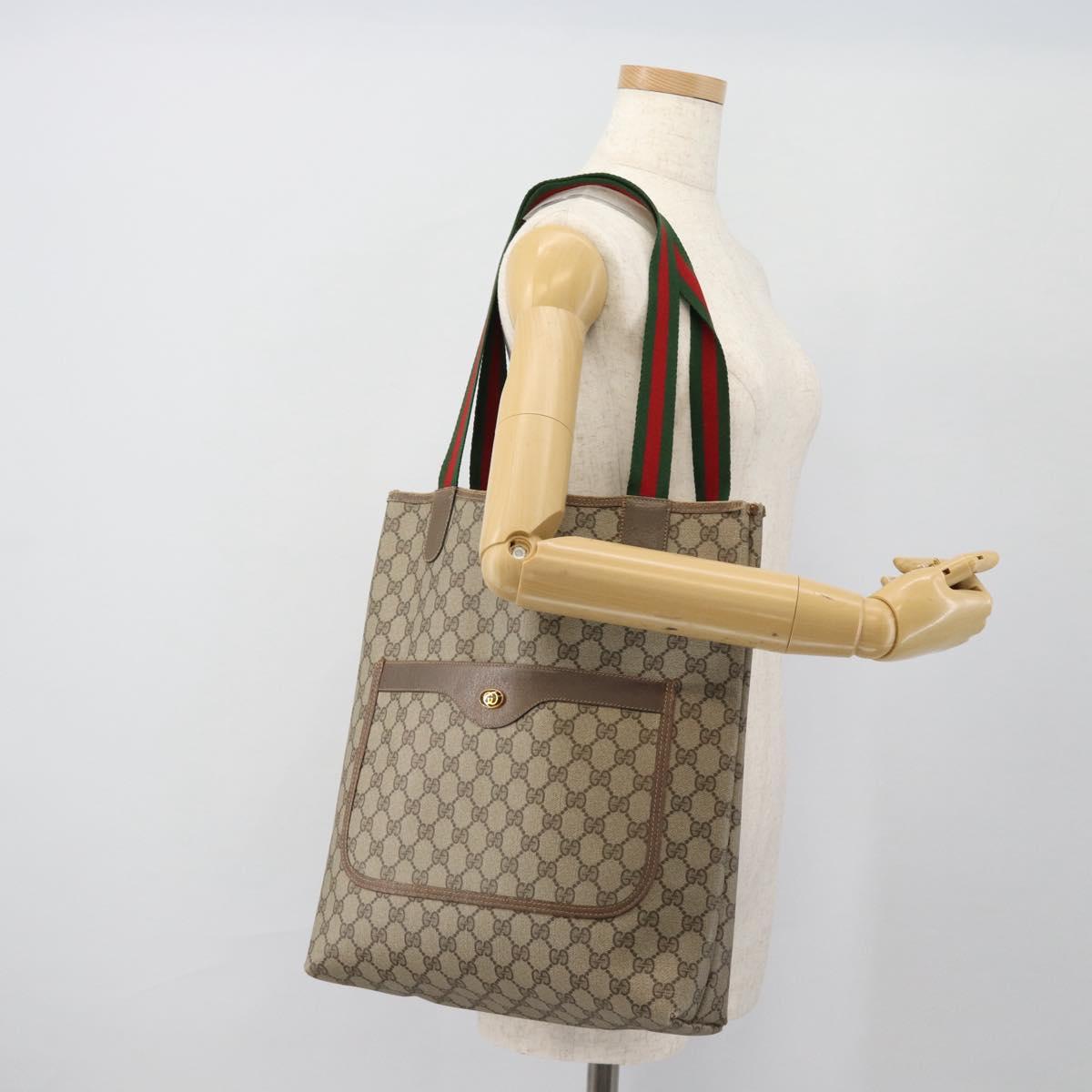 GUCCI GG Supreme Web Sherry Line Tote Bag PVC Beige 39 02 003 Auth BA13156