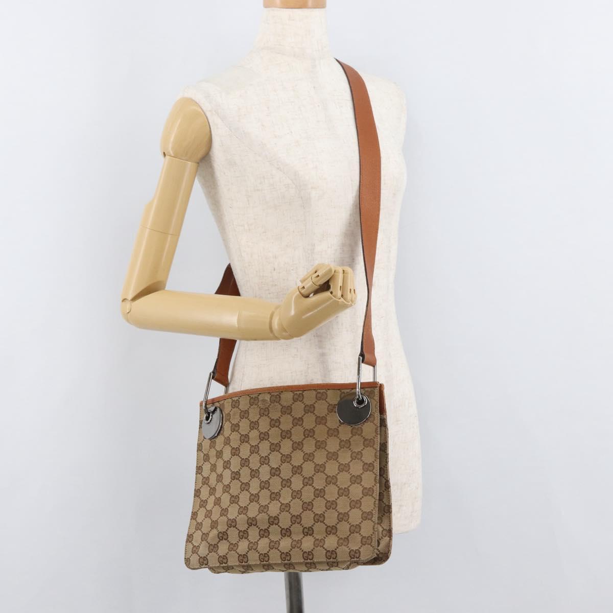 GUCCI GG Canvas Shoulder Bag Beige Silver 120841 Auth BA13157