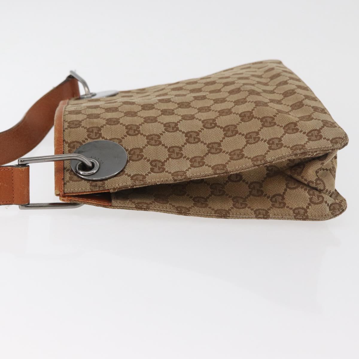 GUCCI GG Canvas Shoulder Bag Beige Silver 120841 Auth BA13157