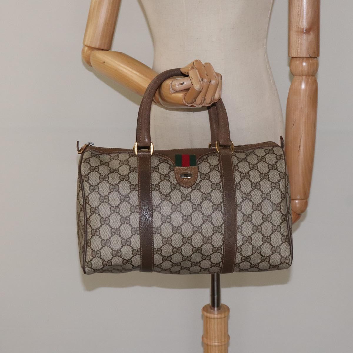GUCCI GG Supreme Web Sherry Line Hand Bag PVC Leather Beige Auth BA1316