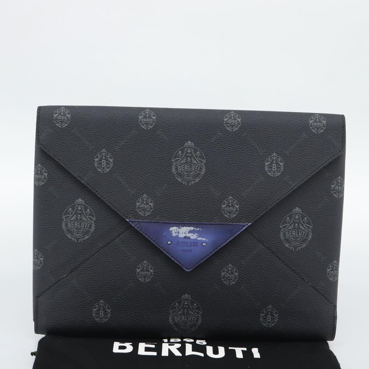 Berluti Clutch Bag PVC Black Silver Auth BA13162
