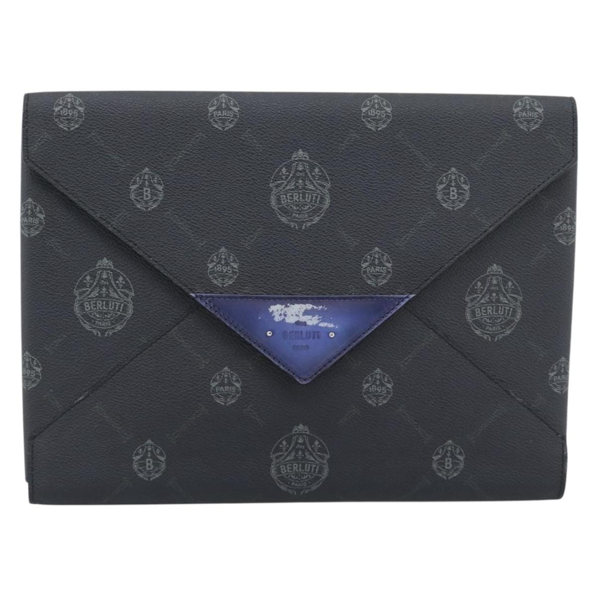 Berluti Clutch Bag PVC Black Silver Auth BA13162