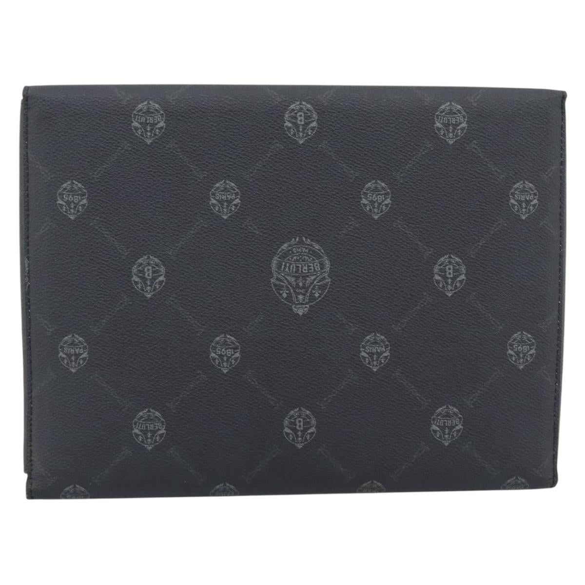 Berluti Clutch Bag PVC Black Silver Auth BA13162