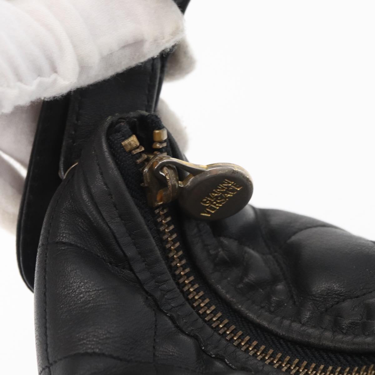 Gianni Versace Hand Bag Leather Black Gold Auth BA13163