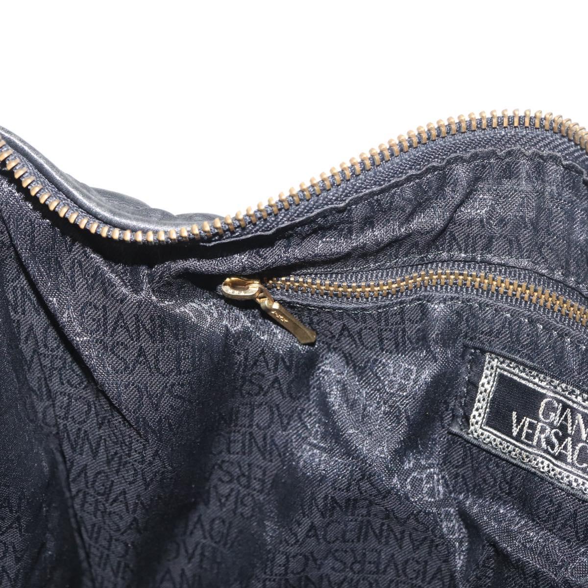 Gianni Versace Hand Bag Leather Black Gold Auth BA13163
