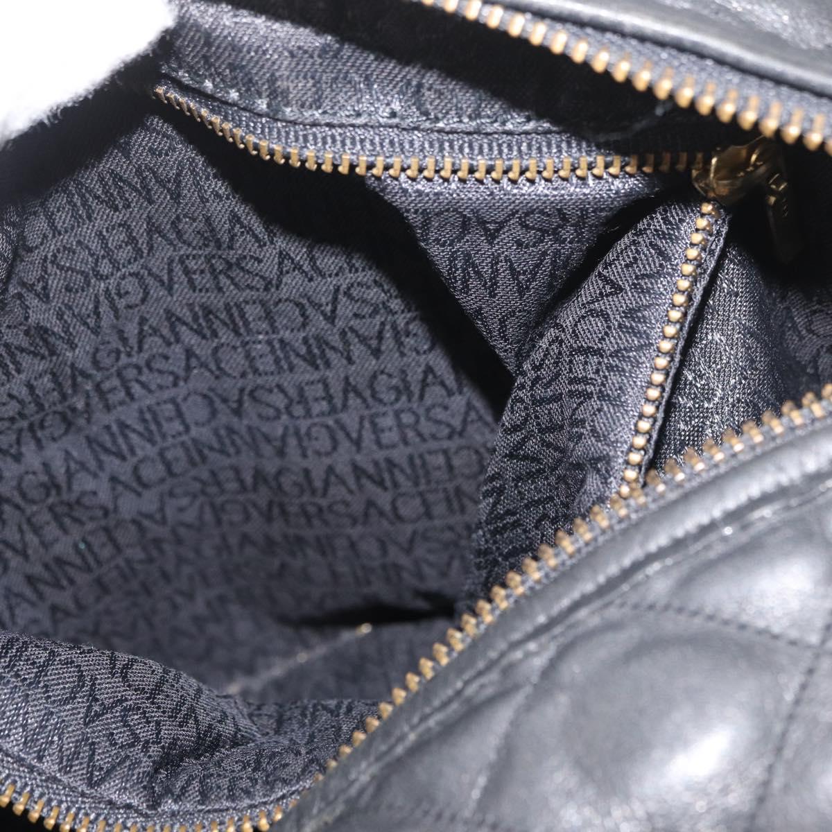 Gianni Versace Hand Bag Leather Black Gold Auth BA13163