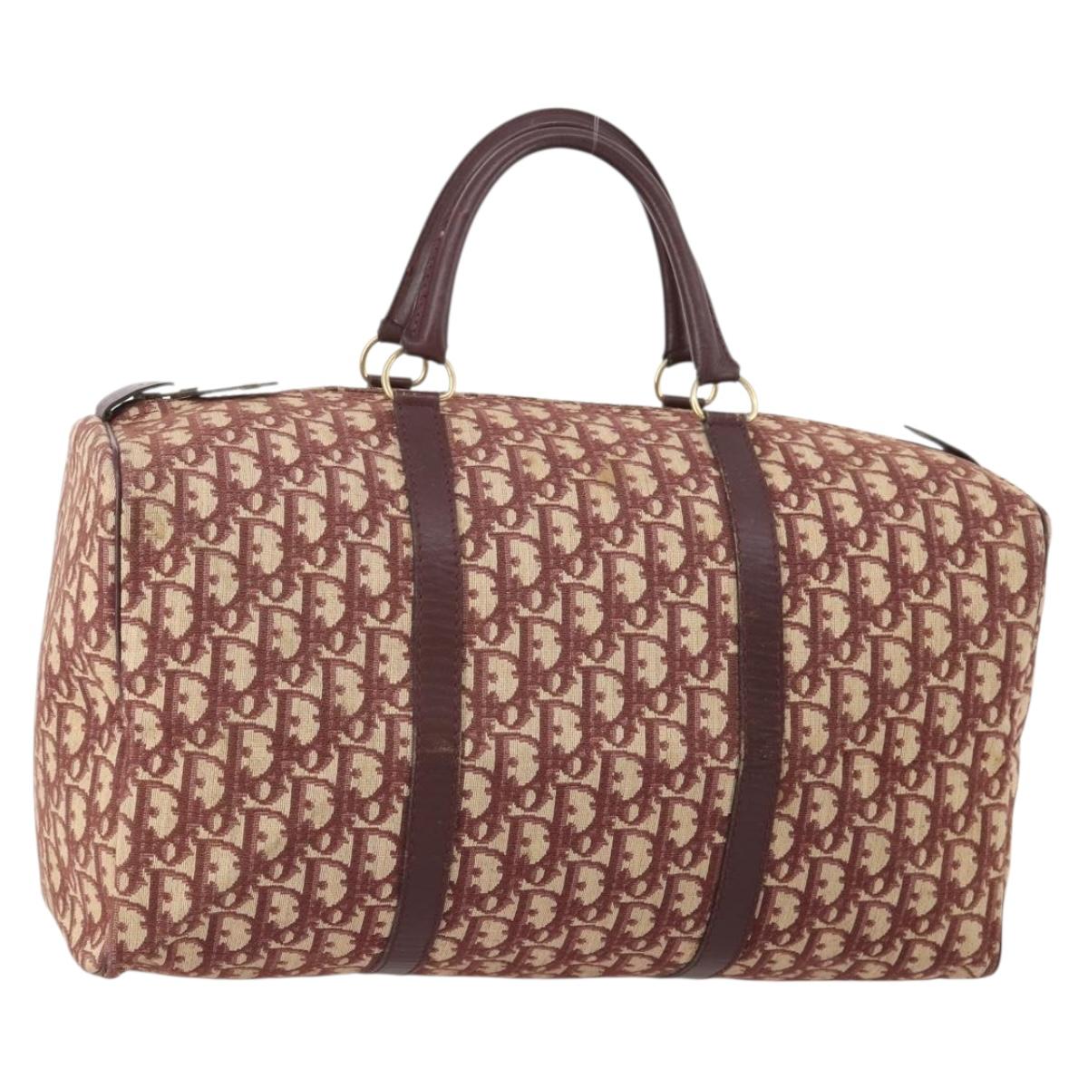 Christian Dior Trotter Canvas Boston Bag Red Gold Auth BA13165