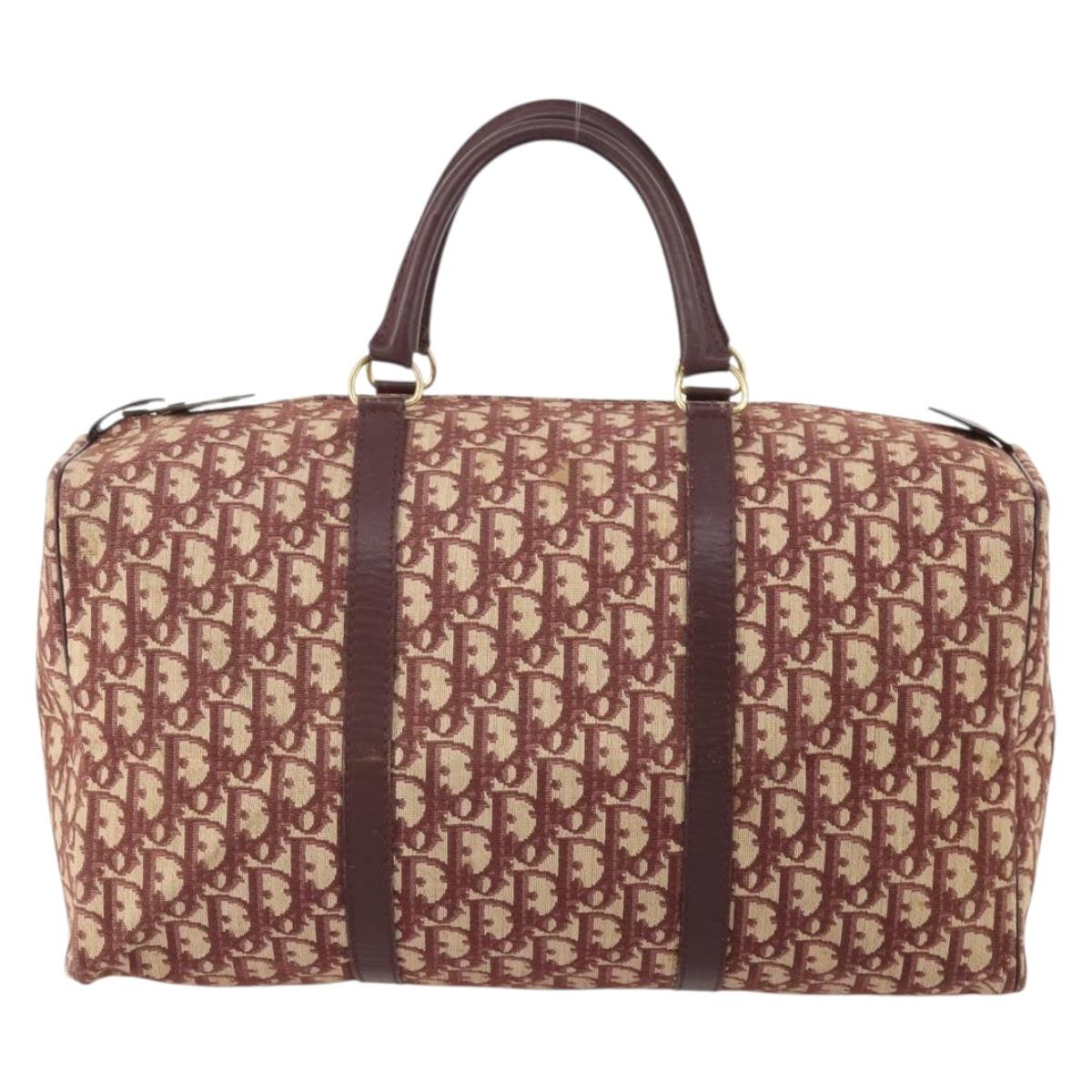 Christian Dior Trotter Canvas Boston Bag Red Gold Auth BA13165