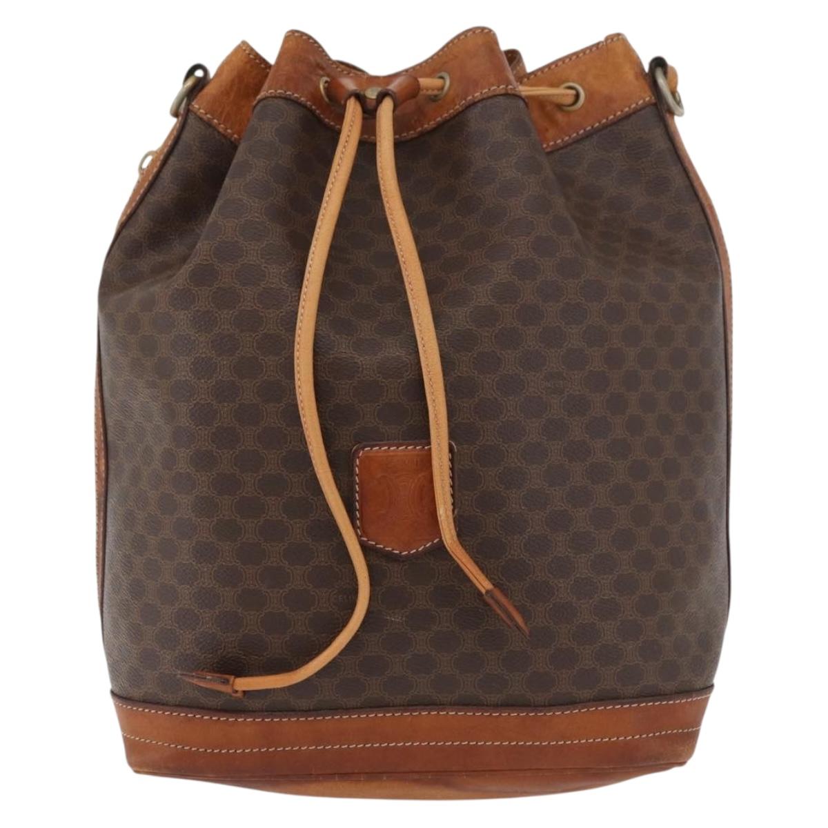 CELINE Macadam Canvas Purse Shoulder Bag PVC Leather Brown Gold Auth BA13166