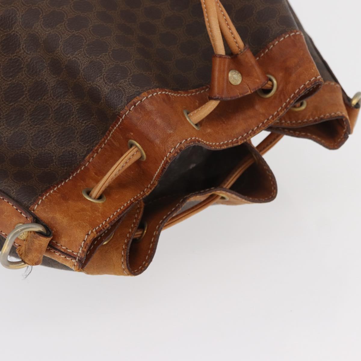 CELINE Macadam Canvas Purse Shoulder Bag PVC Leather Brown Gold Auth BA13166