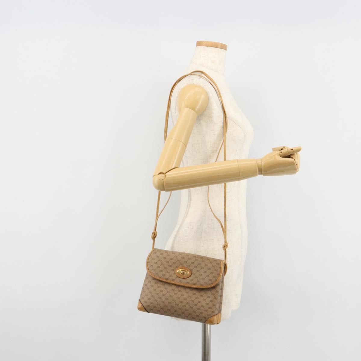 GUCCI Micro GG Supreme Shoulder Bag PVC Beige Gold Auth BA13169