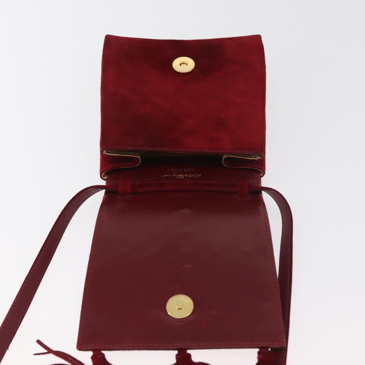 Salvatore Ferragamo Shoulder Bag Suede Red Gold Auth BA13170A