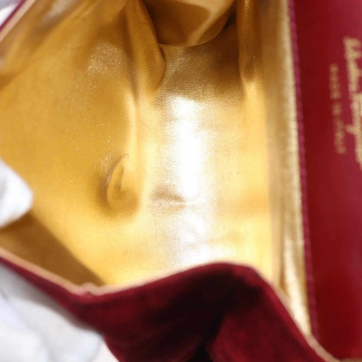 Salvatore Ferragamo Shoulder Bag Suede Red Gold Auth BA13170A