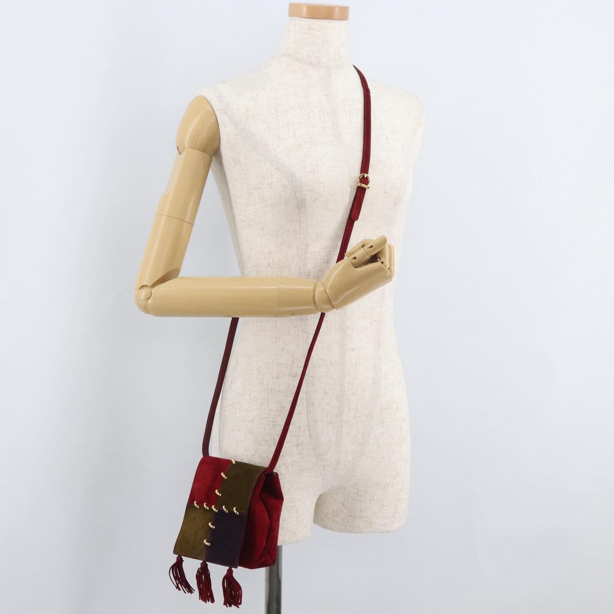 Salvatore Ferragamo Shoulder Bag Suede Red Gold Auth BA13170A