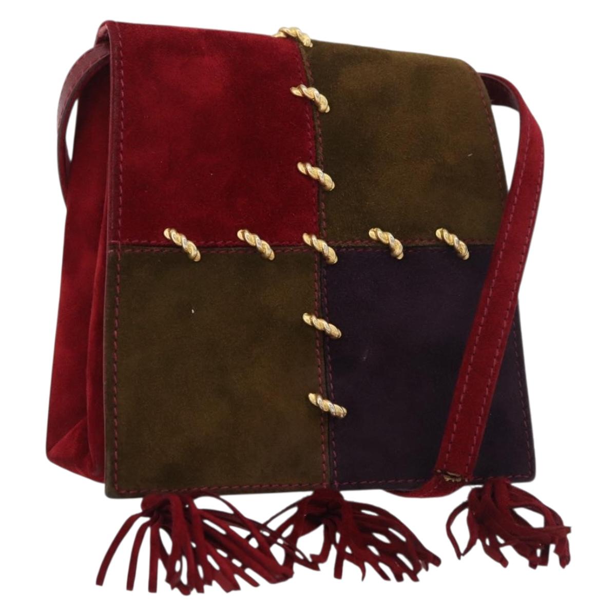 Salvatore Ferragamo Shoulder Bag Suede Red Gold Auth BA13170A